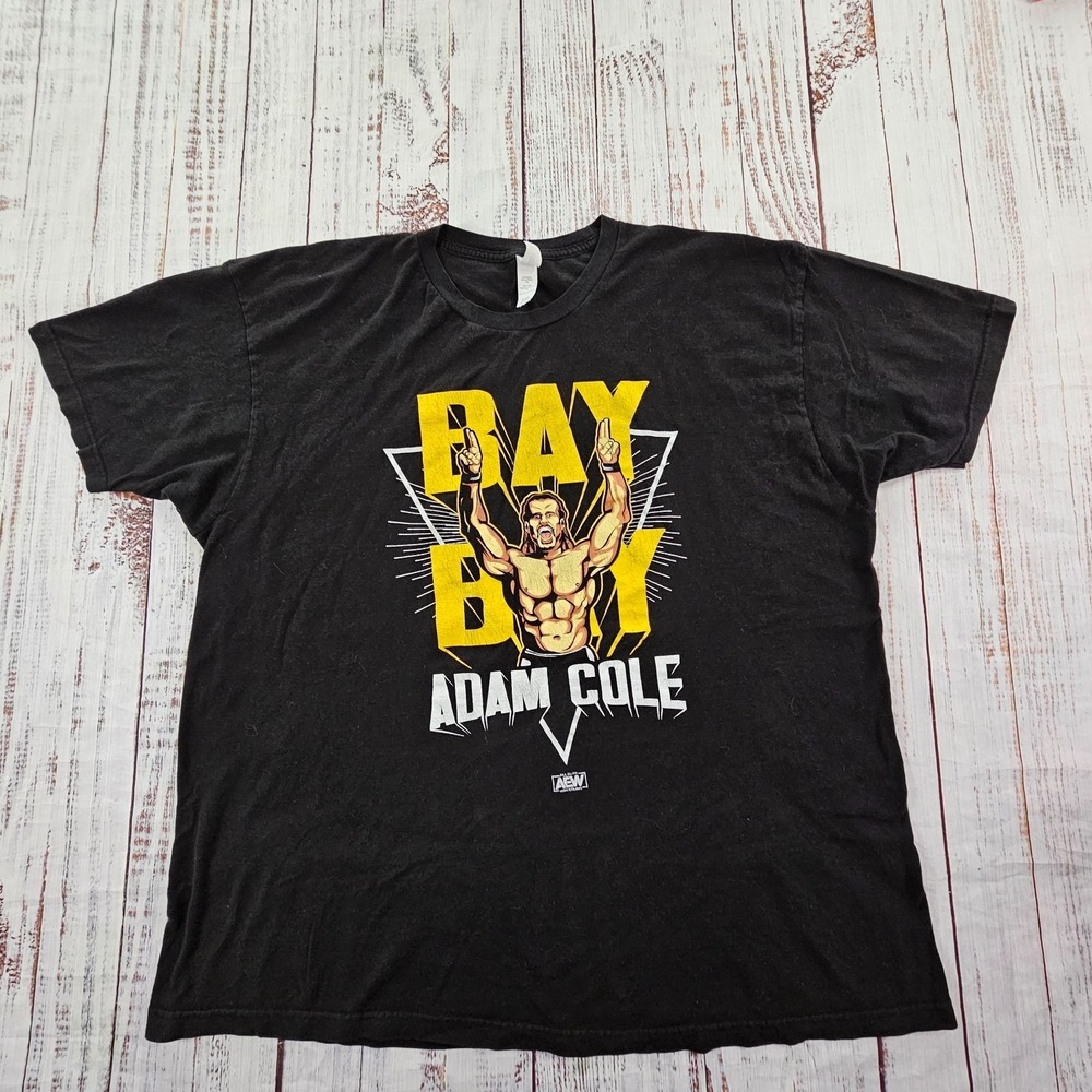 Adam Cole Bay Bay All Elite Wrestling Black Short Sleeve Cotton T-Shirt Mens 2XL